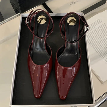 Xajzpa Spring Designer Narrow Band Women Pumps Sexy Ankle Buckle Strap Pointed Toe Thin Low Heels Dress Slingbacks Mule Shoes